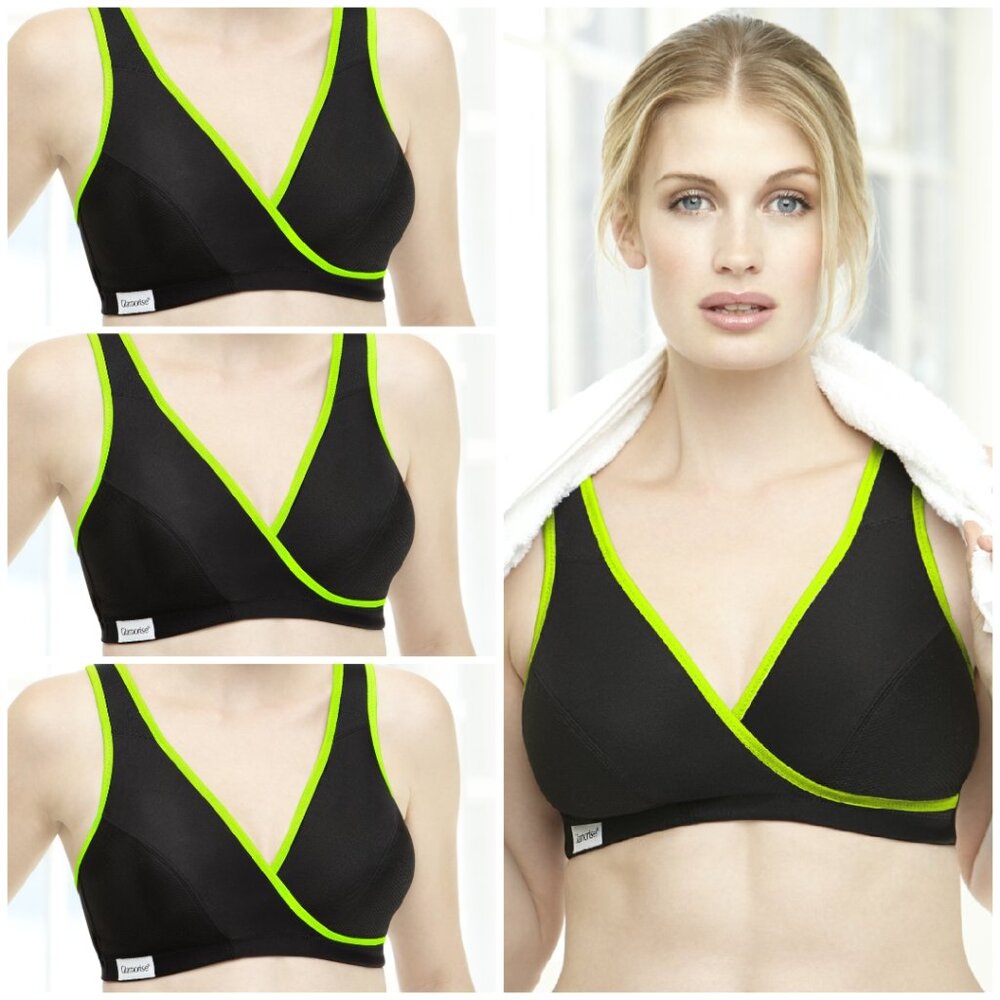 Set of 3! 36D 36DD Glamorise SPORT Bra (MOISTURE-WICKING) LOW-IMPACT BLACK NEW